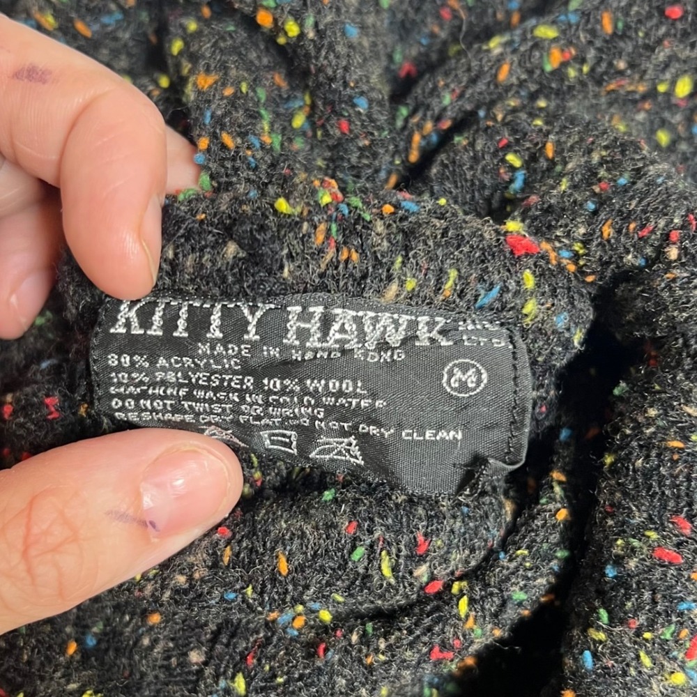 Kitty Hawk Vintage 80s Black Confetti Fleck Batwing Turtleneck Sweater Womens M - Picture 2 of 4
